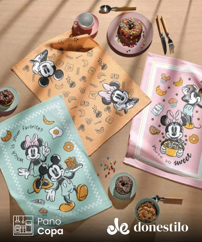 Pano de Copa Döhler Prata Mickey e Minnie 25 medindo 45X65 cm