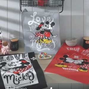 Pano de Copa Döhler Prata Mickey e Minnie 22 medindo 45X65 cm