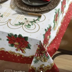 Toalha de Mesa Quadrada 4 lugares Athenas Natal 107 medidas 1,40X1,40 m Döhler