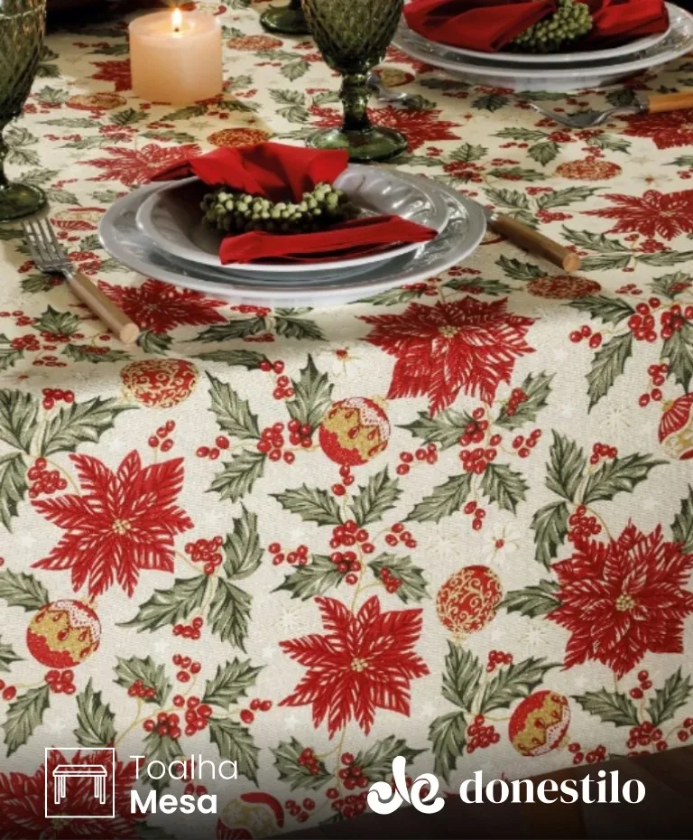 Toalha de Mesa Quadrada Döhler 4 lugares Celebra Natal 106 medidas 1,60X1,60 m