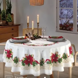 Toalha de Mesa Redonda Döhler 4 lugares Athenas Natal 105 medidas 1,60 m