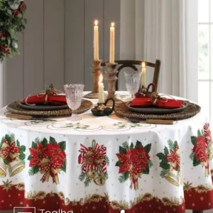 Toalha de Mesa Redonda Döhler 4 lugares Athenas Natal 107 medidas 1,60 m