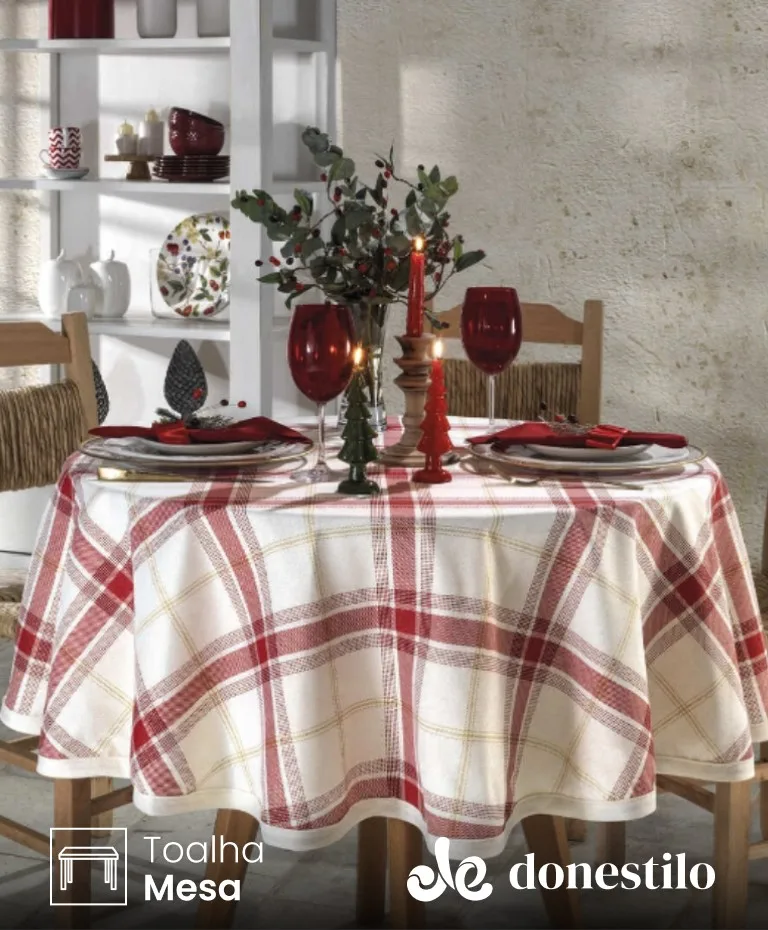 Toalha de Mesa Redonda Döhler 4 lugares Celebra Natal 99 medidas 1,60 m