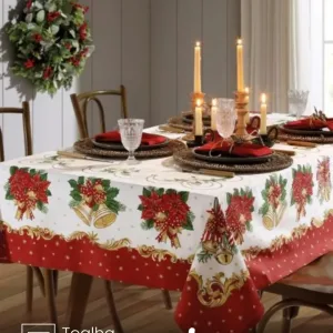 Toalha de Mesa Retangular Döhler 6 lugares Athenas Natal 107 medidas 1,40X2,10m