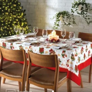 Toalha de Mesa Retangular 6 lugares Athenas Natal 111 medidas 1,40X2,10m Döhler