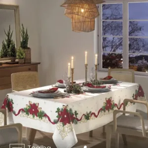 Toalha de Mesa Retangular Döhler 8 lugares Athenas Natal 105 medidas 1,60X2,50 m