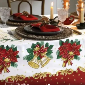 Toalha de Mesa Retangular Döhler 8 lugares Athenas Natal 107 medidas 1,60X2,50m