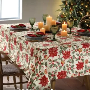 Toalha de Mesa Retangular Döhler 8 lugares Celebra Natal 106 medidas 1,60X2,40 m