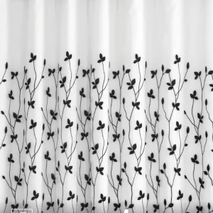 Cortina Voil Bordada Dupla Folhas Pretas 4,50X2,50 m Jolitex